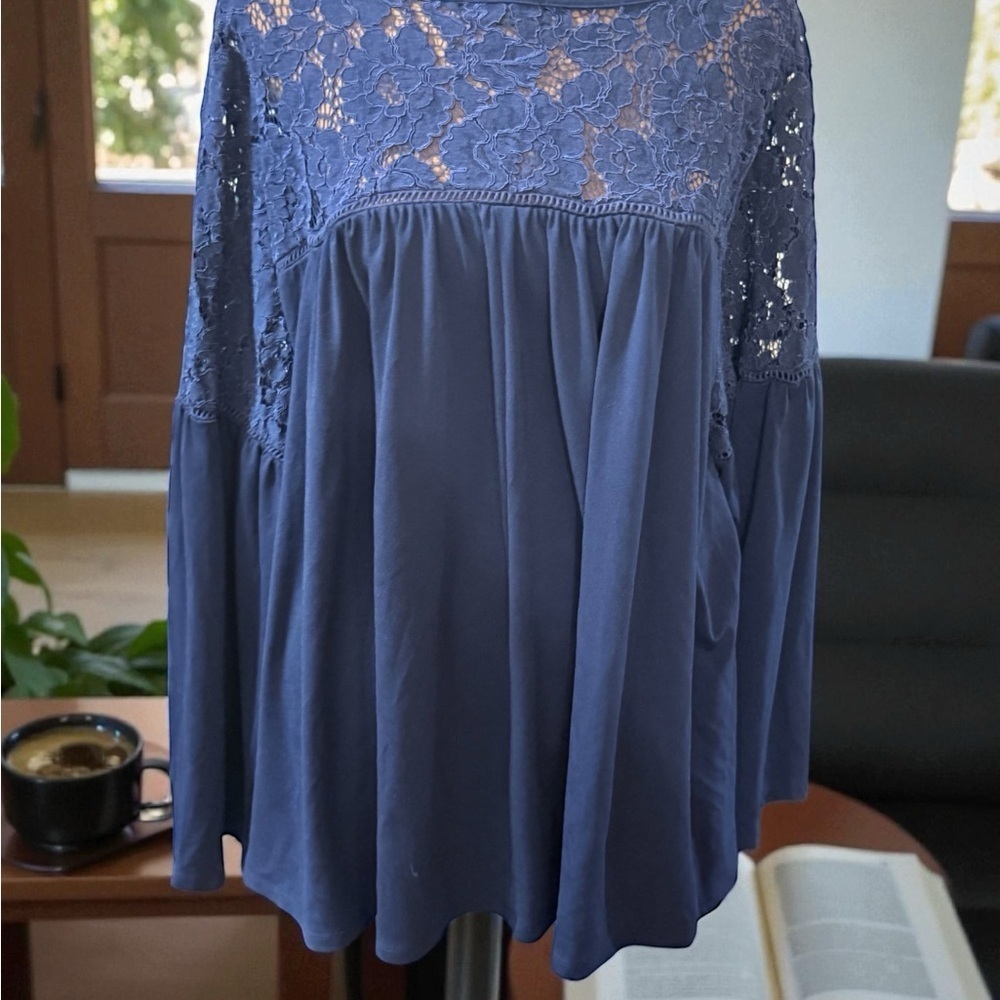 Lane Bryant Deep Blue Lace Detail Blouse - Picture 4 of 6